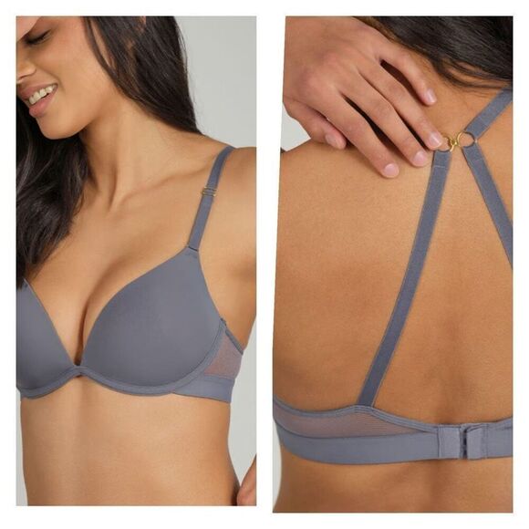 NWT Lively Women's The Deep V Plunge No-Wire Padded Push-Up Bra Smoke Size 34C - Picture 1 of 8
